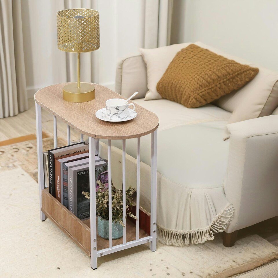 image 1 of 2 Tier Narrow Side Table Oak Brown