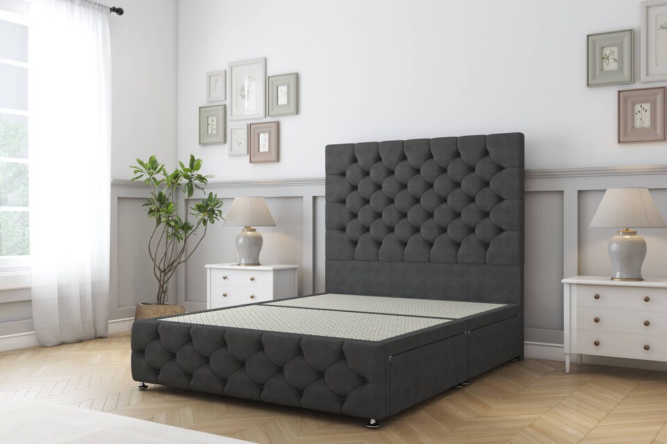 image 1 of Sloomy Watson Graphite Dumfries Divan Bed Base 2 Drawers Left Side With 26 Inch Strutted Headboard & 12 Inch Matching Footboard | Grey | Graphite | Single | 1