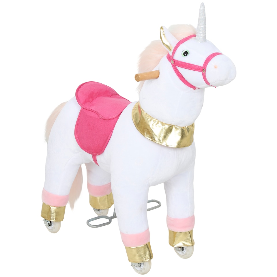 image 1 of AIYAPLAY Kids Rocking Horse, Plush Ride On Unicorn Toy with Wheels, White