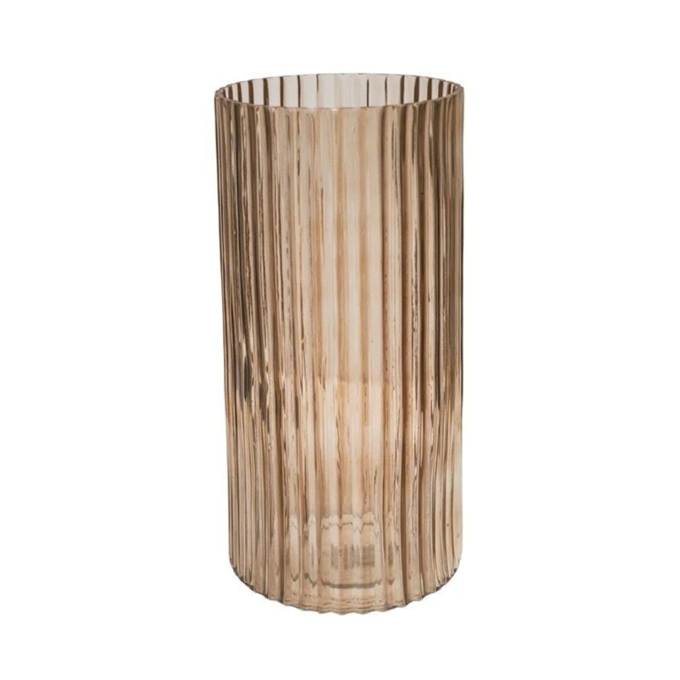 image 1 of Daphne Ribbed Vase - Glass - L15 x W15 x H23 cm - Apricot Brown