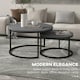 image 4 of HOMCOM 2 Pcs Stacking Coffee Table Set Steel Frame, Marble Grey Black