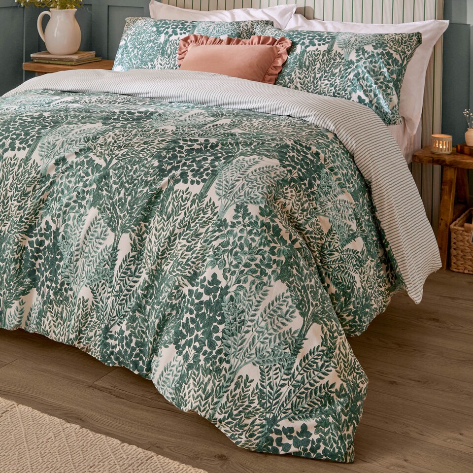 image 1 of Wylder Topiary Reversible Duvet Cover Set | Green | Green | Single