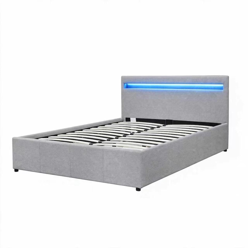 image 1 of 4ft6 Double Modern Gas Lift Ottoman Bed Frame with LED In Light Grey