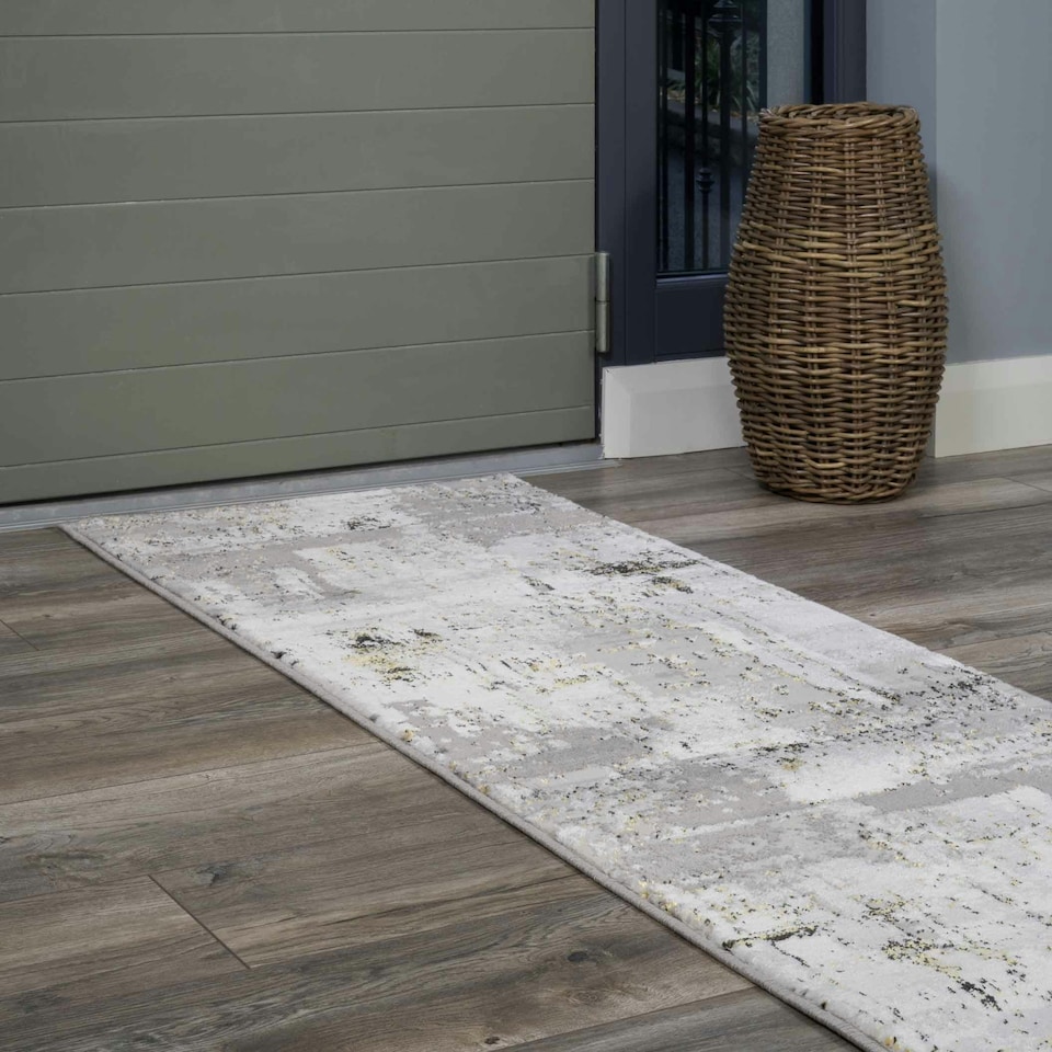 image 1 of KUKOON Grey Gold Metallic Distressed Abstract Runner Rug 60cm x 240cm | Grey