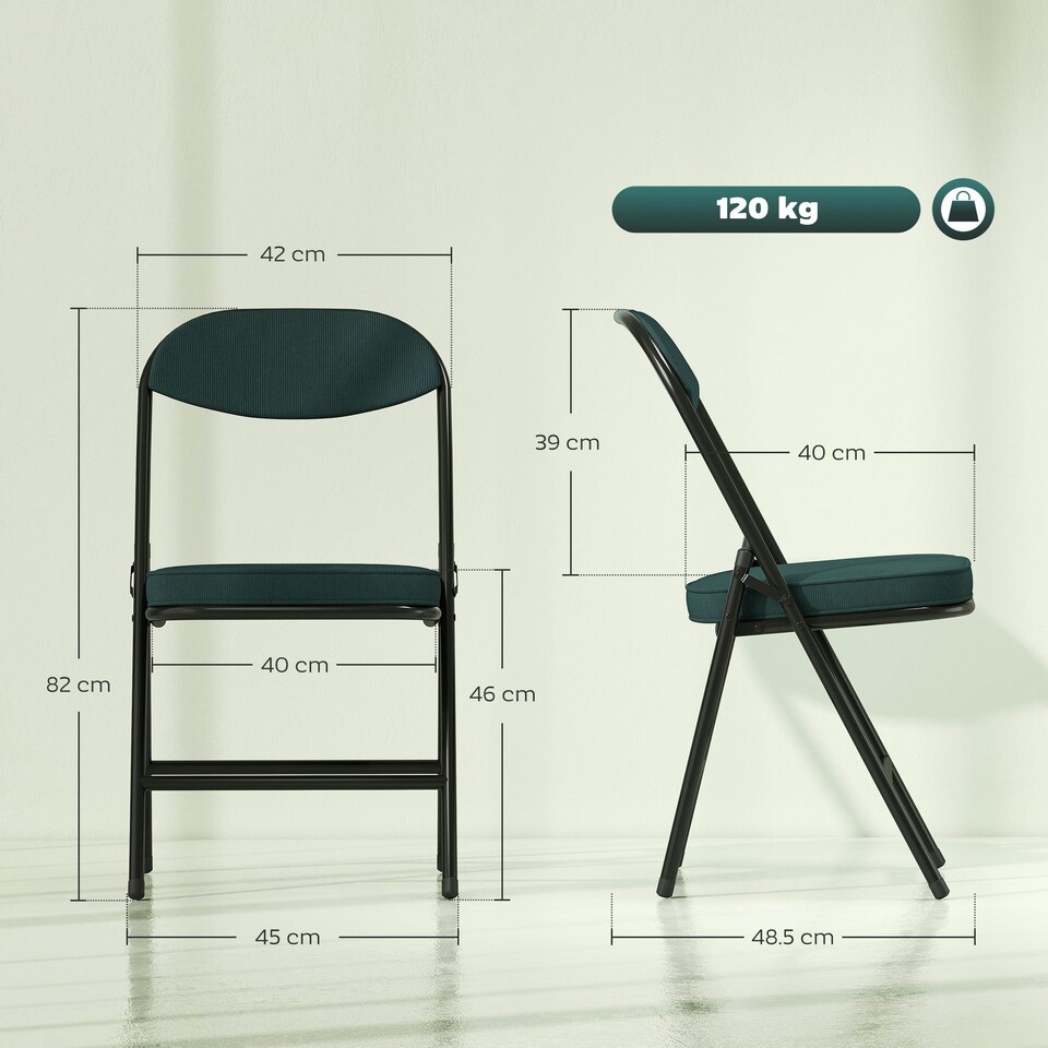 image 1 of HOMCOM Folding Chairs Set of 4 with Cushioned Seat, Steel Frame, Teal Green