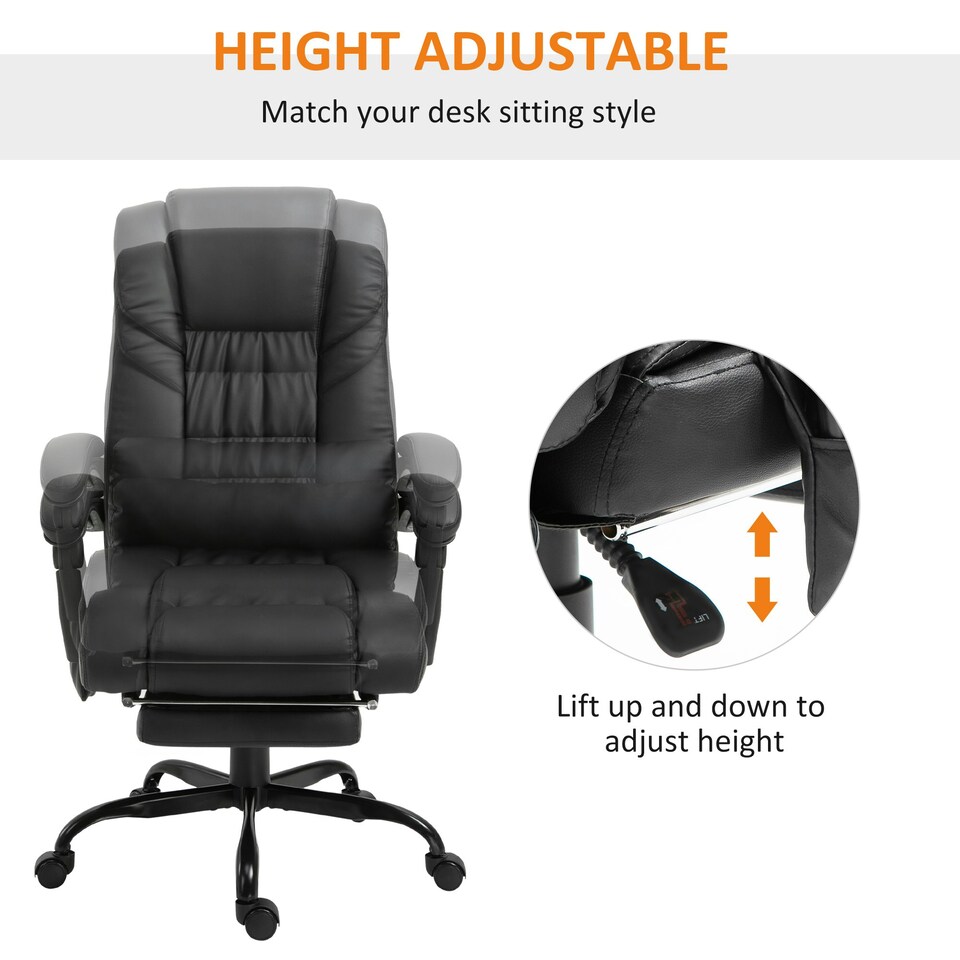 image 1 of Vinsetto PU Massage Office Chair Height Adjustable Computer Chair Black