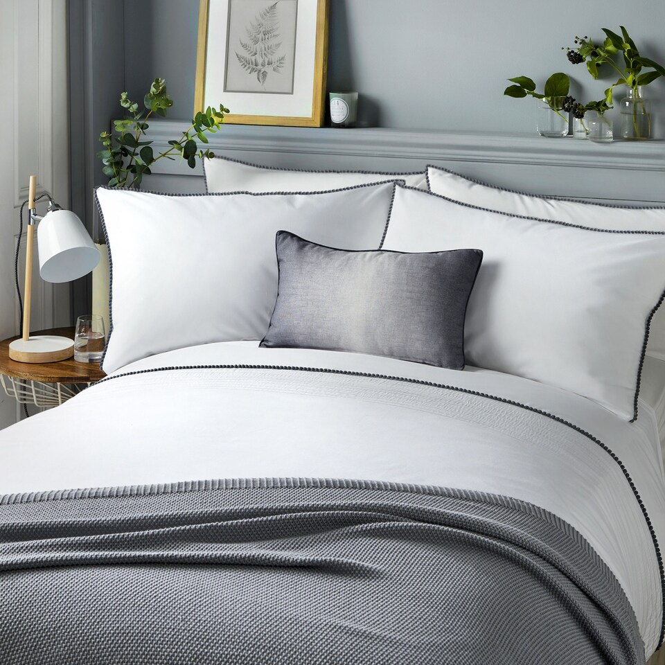 image 1 of Serene Pom Pom Duvet Cover Set Grey