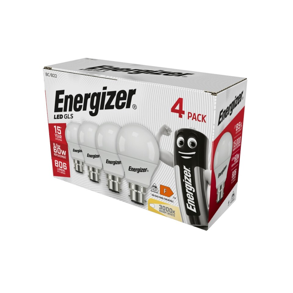 image 1 of Energizer LED GLS B22 806lm 8.5W 3000K (Warm white) - Pack of 4