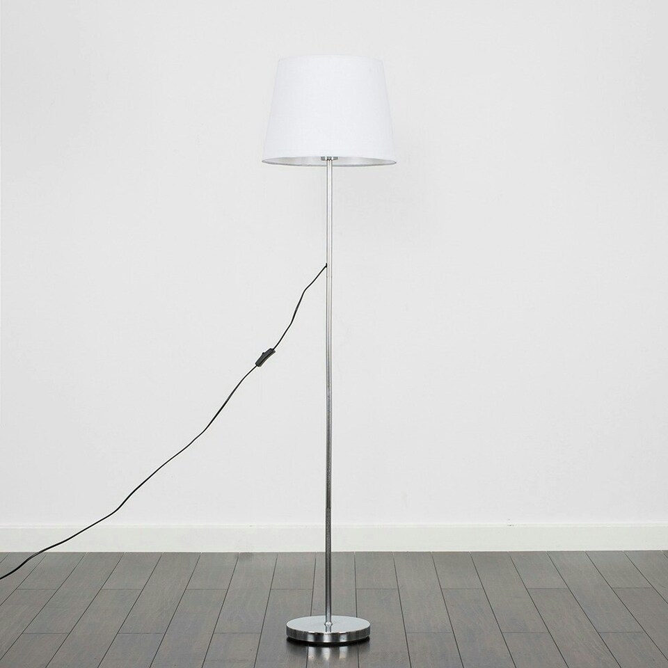 image 1 of ValueLights Charlie Chrome Floor Lamp White Taper Shade & Bulb