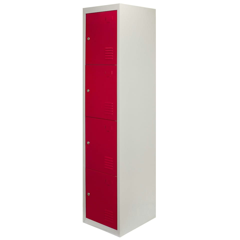 image 1 of 3 x Metal Storage Lockers - Four Doors, Red - Flatpack Red
