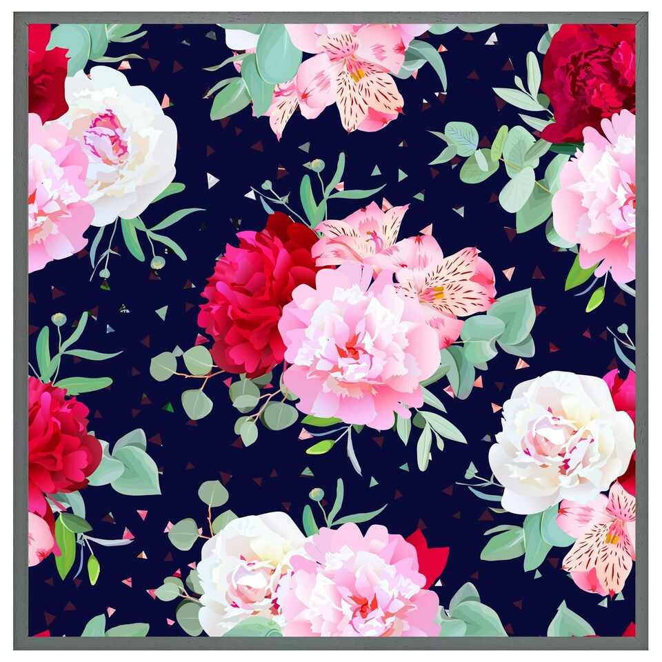 image 1 of Roses on navy (Picture Frame) Brown | L