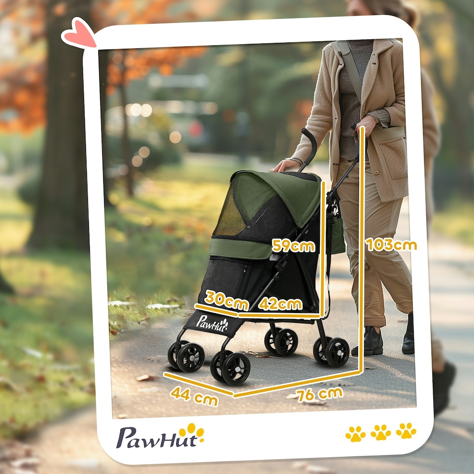 image 1 of PawHut Lightweight Foldable Dog Stroller for Mini Dogs | Green | 76L x 44W x 103H cm