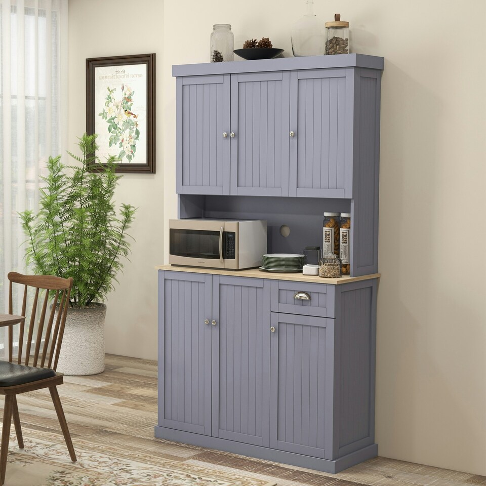 image 1 of HOMCOM Kitchen Cupboard Storage Cabinet with Adjustable Shelves, Grey Grey