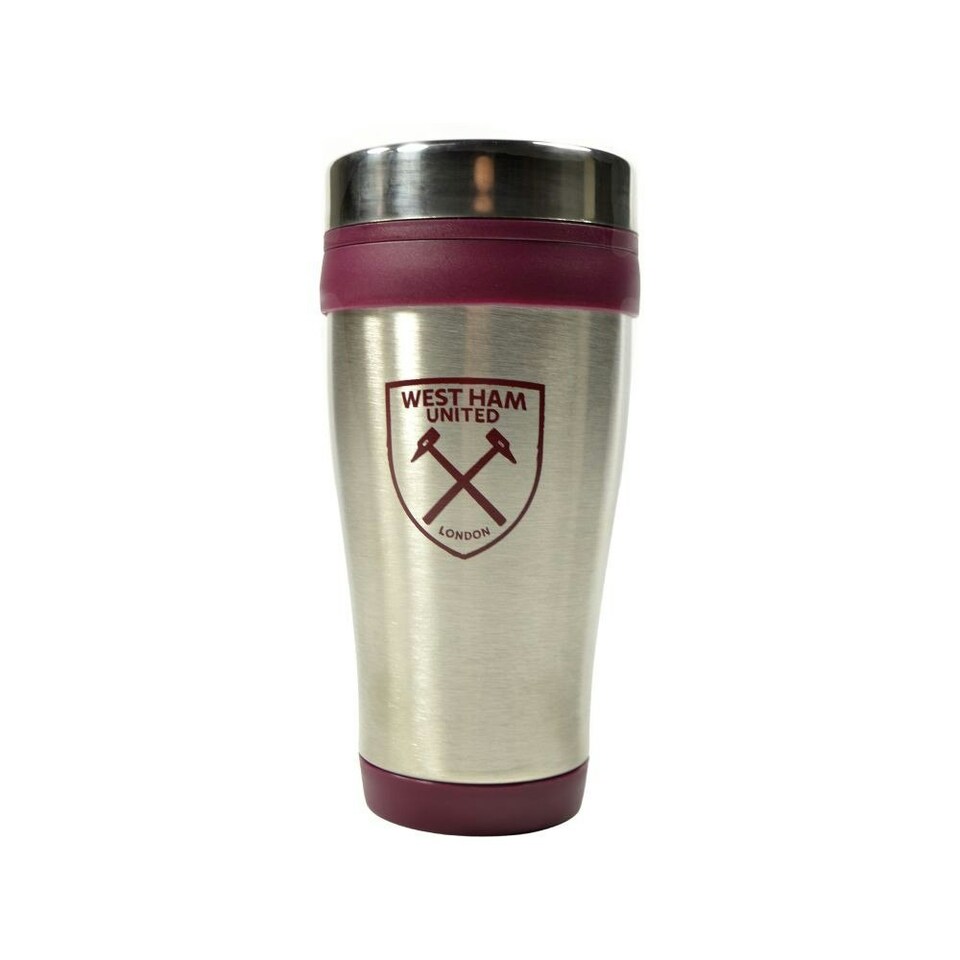 image 1 of West Ham United FC Executive Metallic Travel Mug - Silver/Maroon - One Size