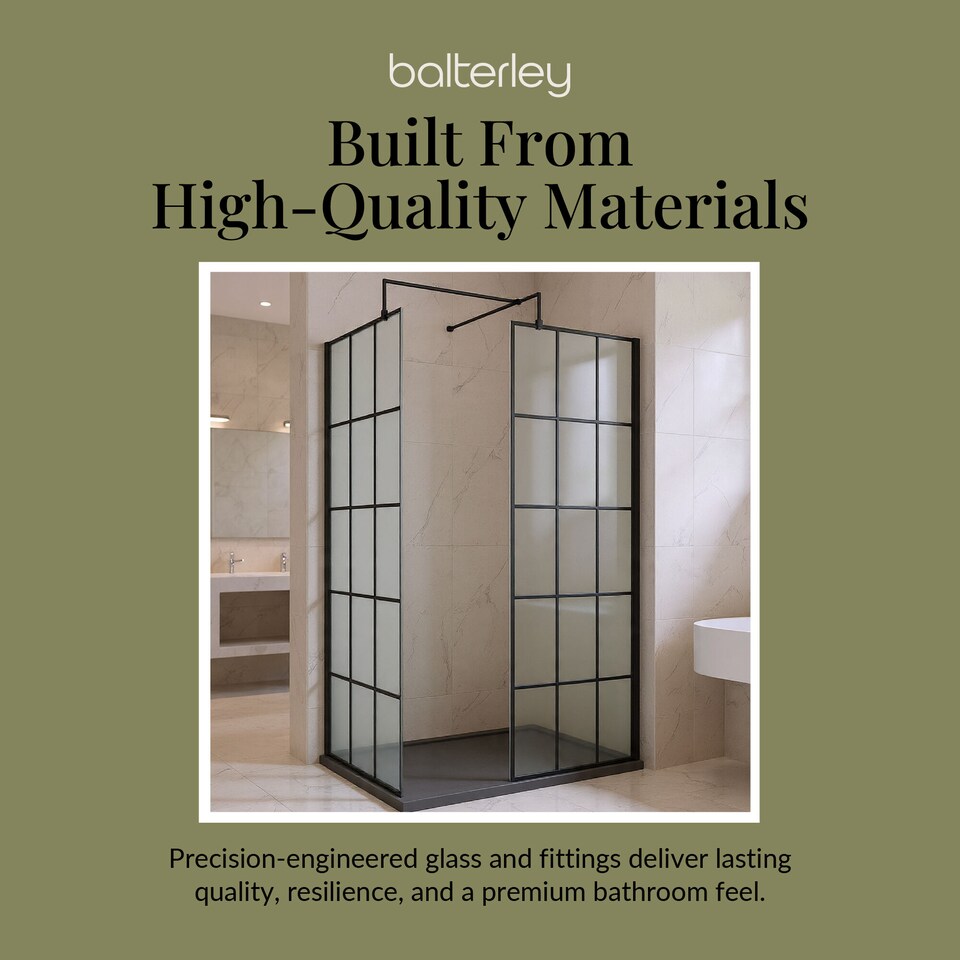 image 1 of Balterley Glass Walk In Wetroom Screens with Framed Design and Shower Tray | Black | Matt Black