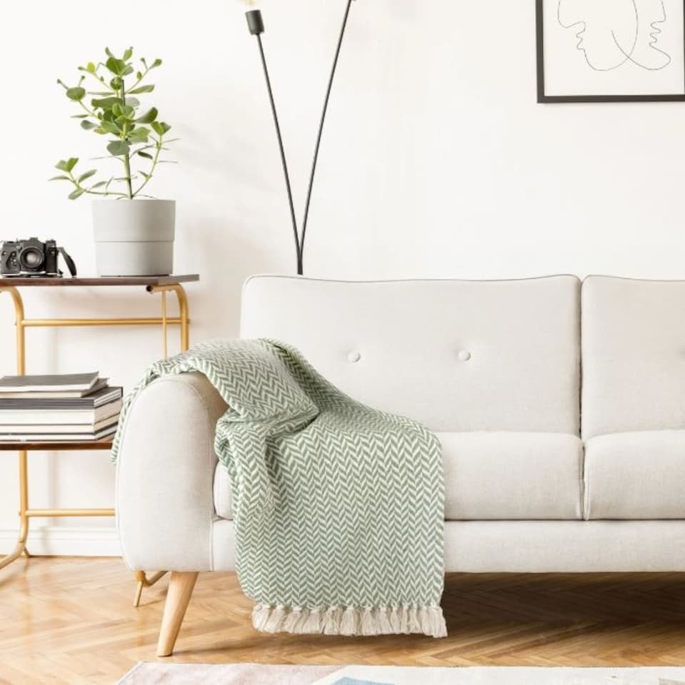 image 1 of Chevron Collection Recycled Cotton Throw in Pistachio (50" x 60")