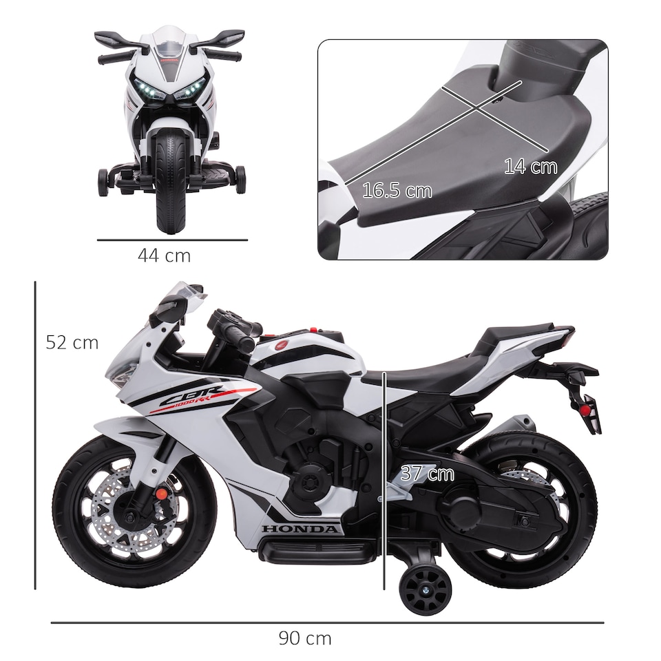 image 1 of HOMCOM Honda Licensed 6V Kids Electric Motorbike Ride On Motorcycle Vehicle with Headlights, Music, Training Wheels, for Ages 3-5 Years White