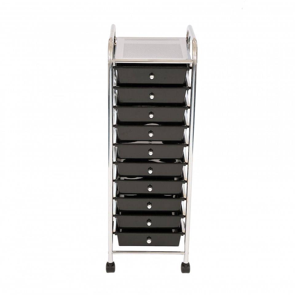 image 1 of 10 Drawer Storage Mobile Makeup Salon Trolley Portable Organiser | Black