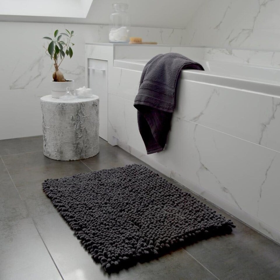 image 1 of Jumbo Chenille Bobble Bath Mat Non Slip | Grey | Charcoal