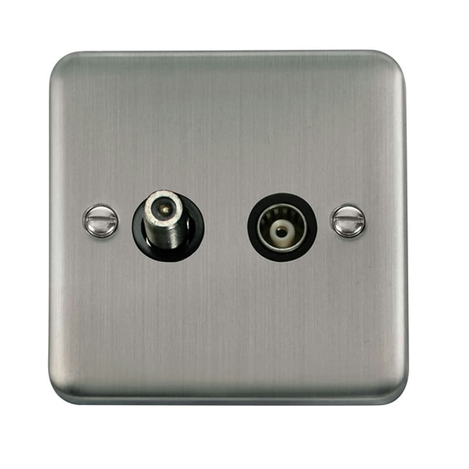 SE HOME Curved Stainless Steel Satellite And Isolated Coaxial 1 Gang Socket Black | Stainless Steel
