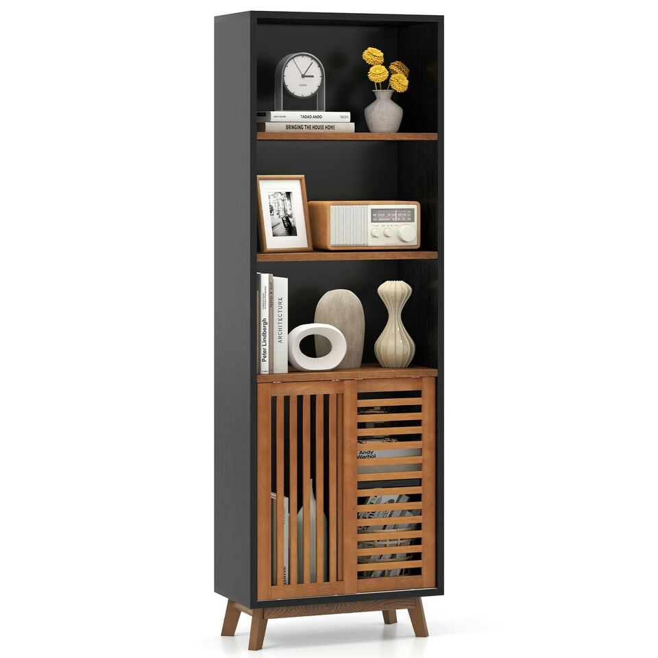 image 1 of COSTWAY Bookshelf 5-Tier Bookcase w/Reversible Shelf Black