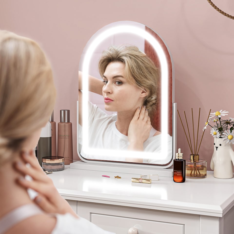 image 1 of HOMCOM LED Vanity Mirror with Lights, 43  59cm Lighted Makeup Mirror with 3 Colour, 360 Degree Rotation, Touch Screen, for Bedroom and Dressing Room, White