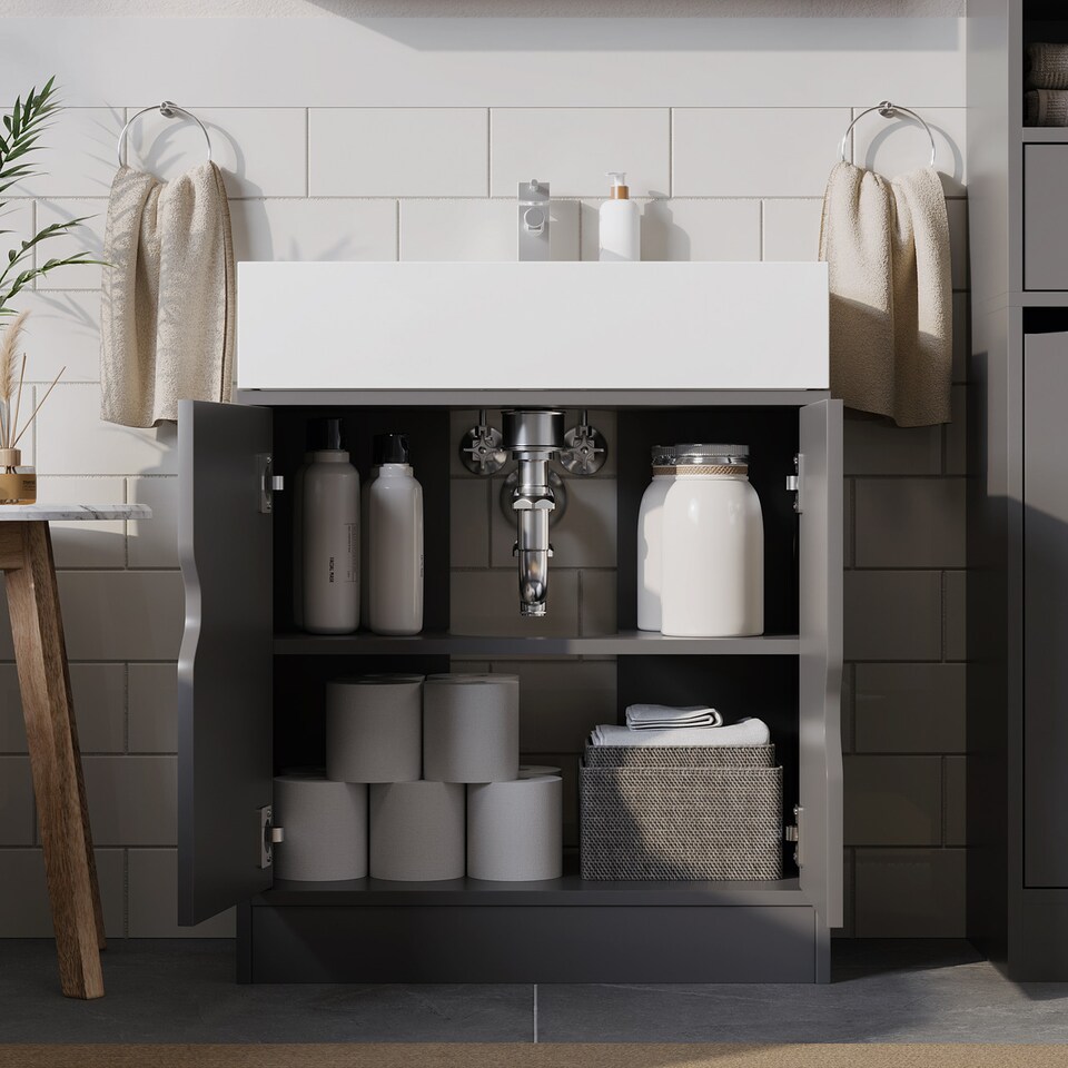 image 1 of Bathroom Sink Cabinet with Partial Pedestal | Grey | 60 x 60 x 30 | 1
