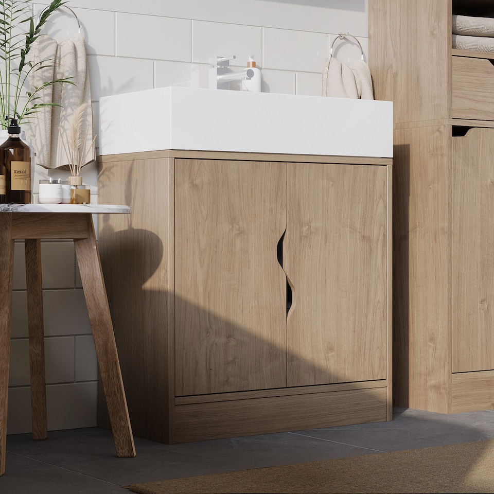 image 1 of Bathroom Sink Cabinet with Partial Pedestal | Brown | 60 x 60 x 30 | 1