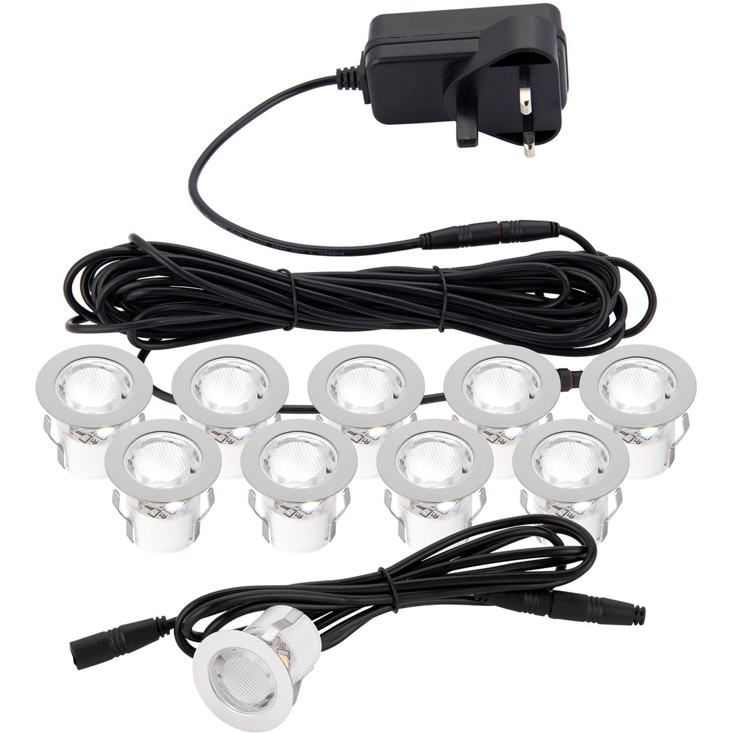 Loops Recessed IP44 Decking Guide Light Kit - 10 x Daylight White LED - Polished Steel in Metallics