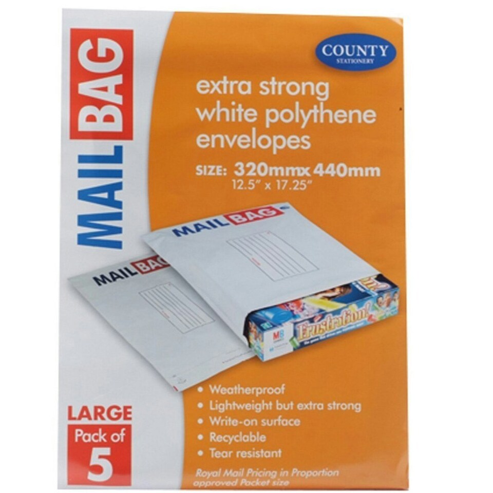 image 1 of Pack of 5 Large Extra Strong Polythene Mail Bag Envelopes