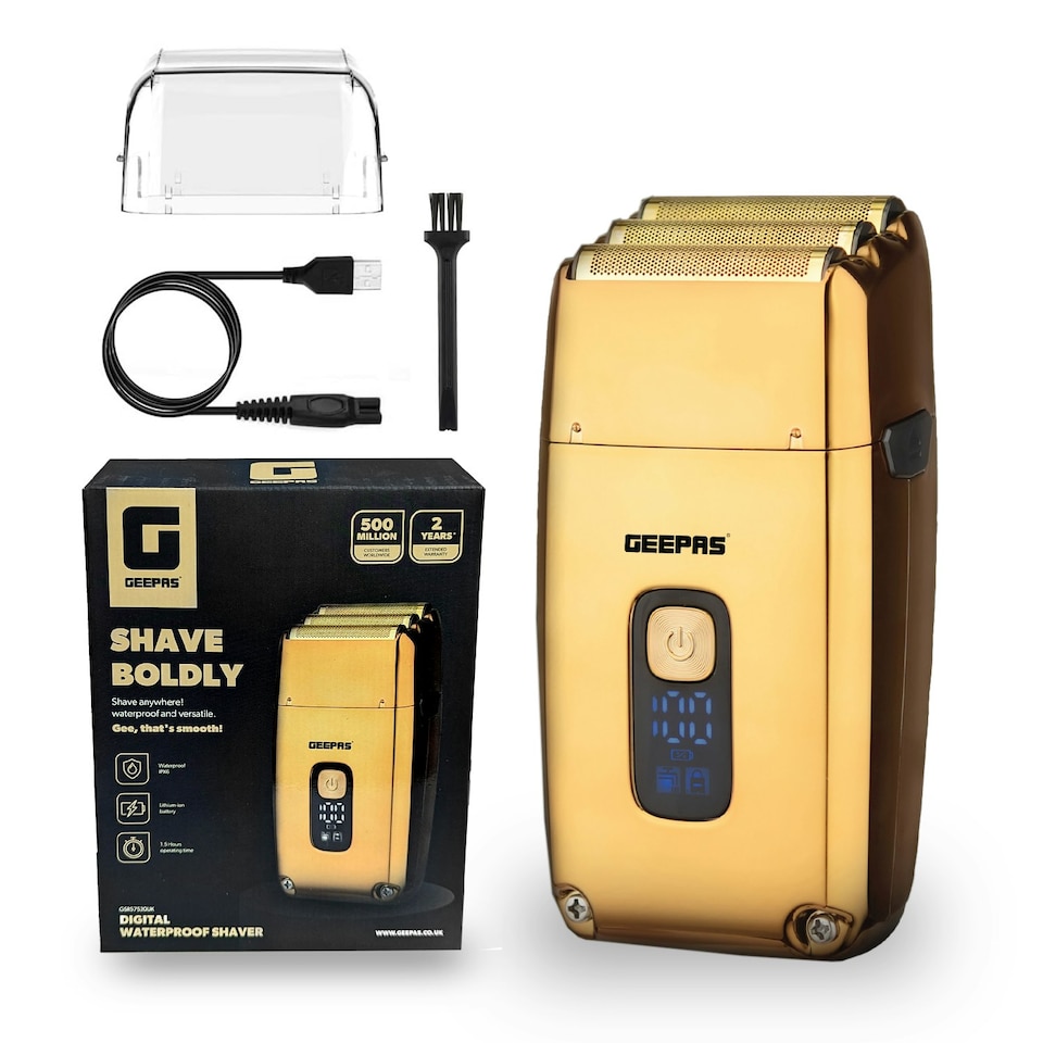 image 1 of GEEPAS Foil Shaver Electric Razor for Men | Waterproof Portable Travel Facial Hair Groomer | Gold