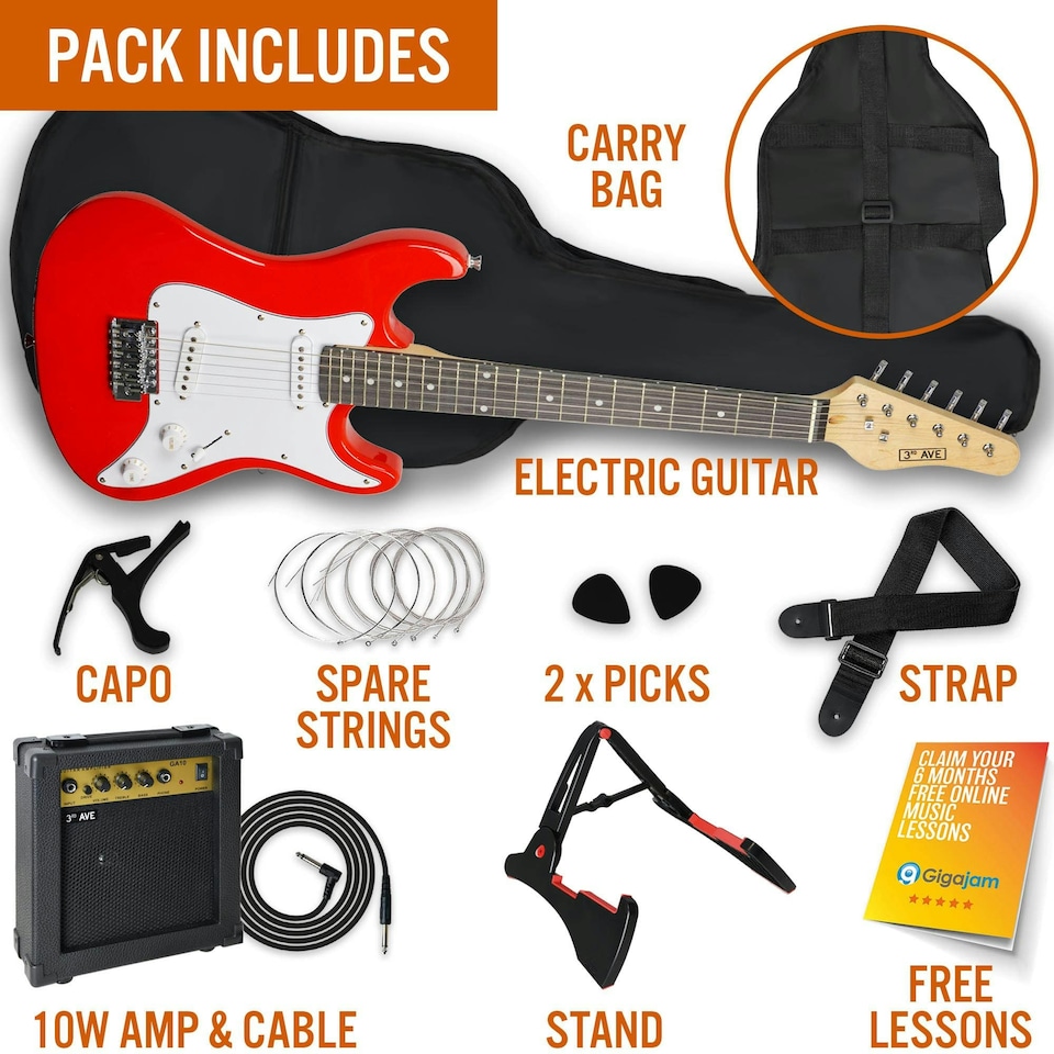 image 1 of 3rd Avenue 3/4 Size Electric Guitar Pack with Amp Orange