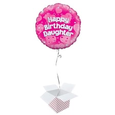 Happy Birthday Daughter Pink Holographic Round Foil Helium Balloon - Inflated Balloon in a Box