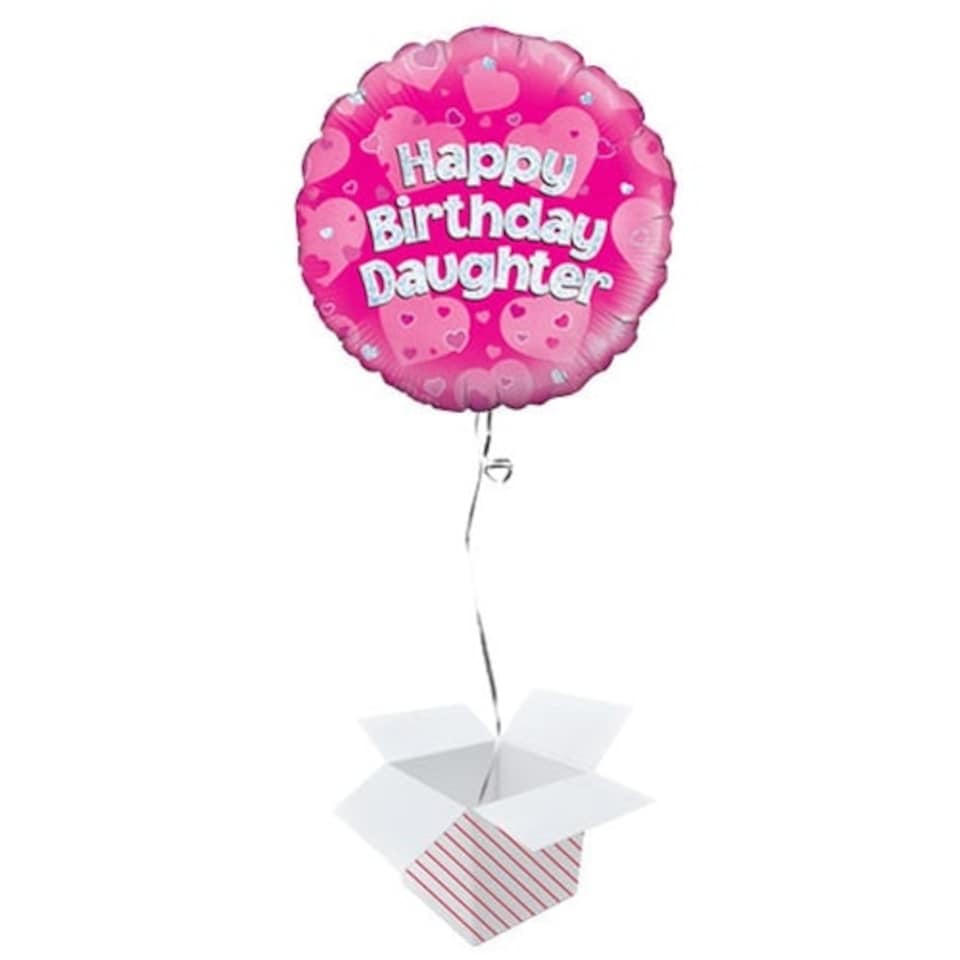 Happy Birthday Daughter Pink Holographic Round Foil Helium Balloon - Inflated Balloon in a Box