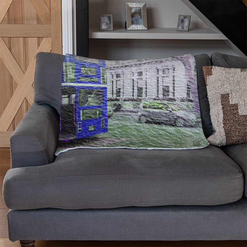 image 1 of London Bus Behind Blue Blanket | Multi