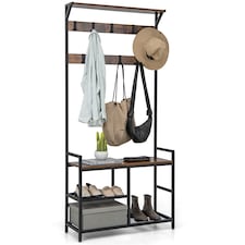 COSTWAY 3 in 1 Coat Rack Hall Tree with Shoe Bench Shoe Storage Coffee