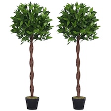 Outsunny Artificial Bay Laurel Topiary Trees w Pot Fake, Set Of 2 120cm4FT Indoor Greenery Plant Home Office Garden Decor Green