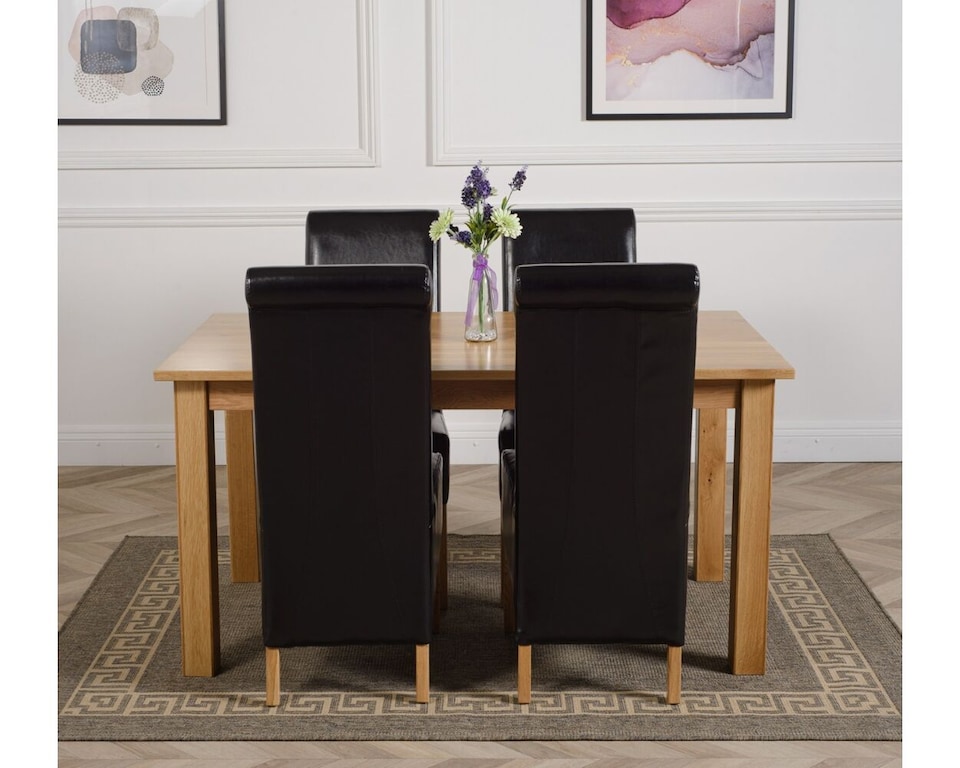 image 1 of Oslo 150 x 90 cm Medium Oak Dining Table and 4 Montana Leather Chairs | Black | Black
