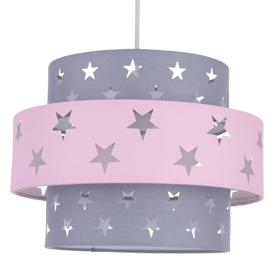 image 1 of Pink and Grey Star Two Tier Light Shade | Grey | Pink | Large | 1