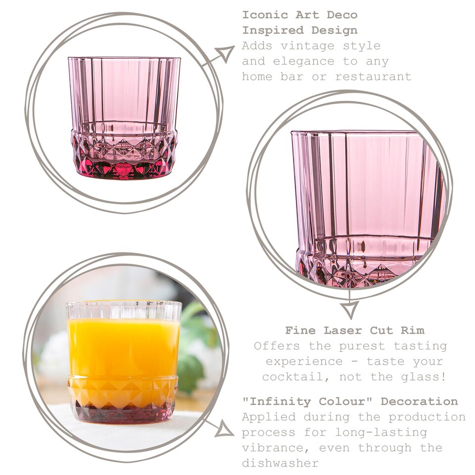 image 1 of Bormioli Rocco America '20s Water Glasses - 300ml - Lilac Rose - Pack of 6 | Pink | Lilac Rose