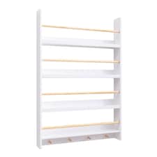 Elene Kids Bookshelf Display Wide with Coathook in White and Natural Pine