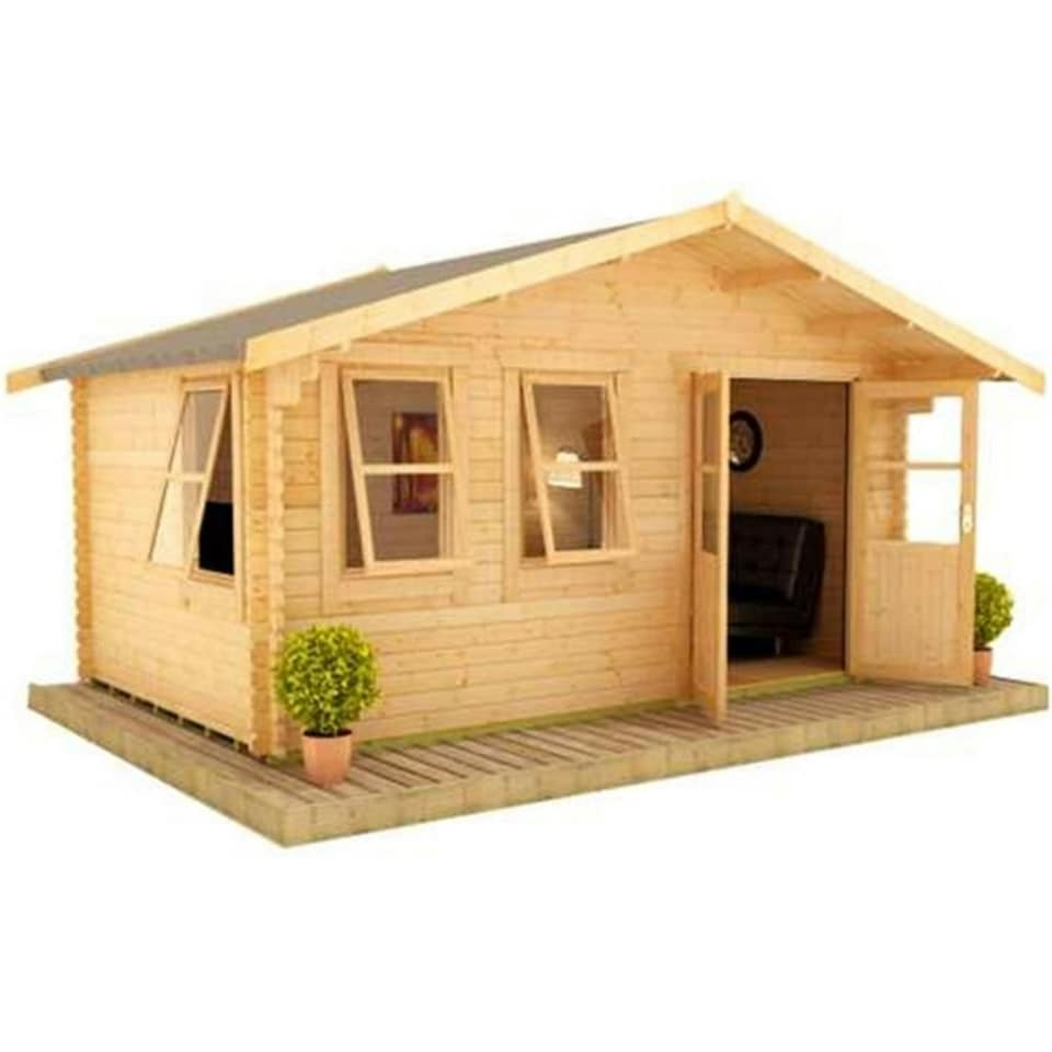 image 1 of 10ft x 14ft (2.95m x 4.15m) Rosco 44mm Wooden Log Cabin (19mm Tongue and Groove Floor and Roof) (10 x 14) (10x14)