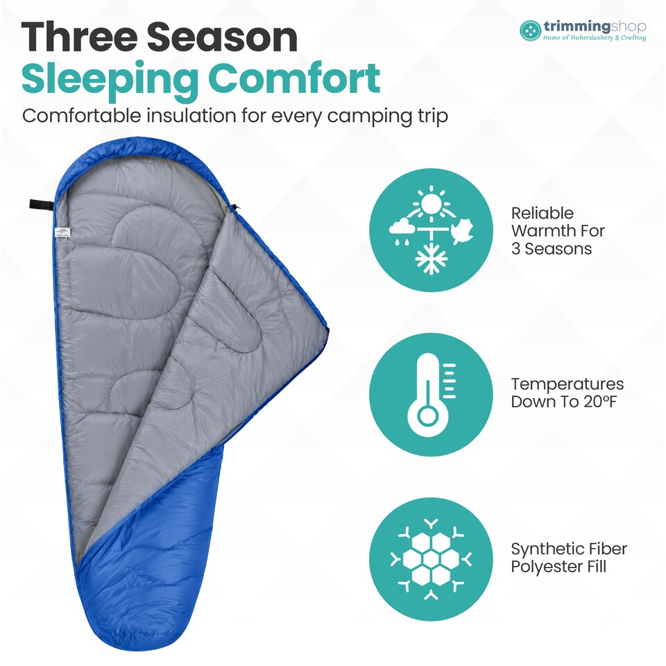image 1 of 350GSM Mummy Waterproof Sleeping Bag with Hood, 6ft Adults - 3-4 Season