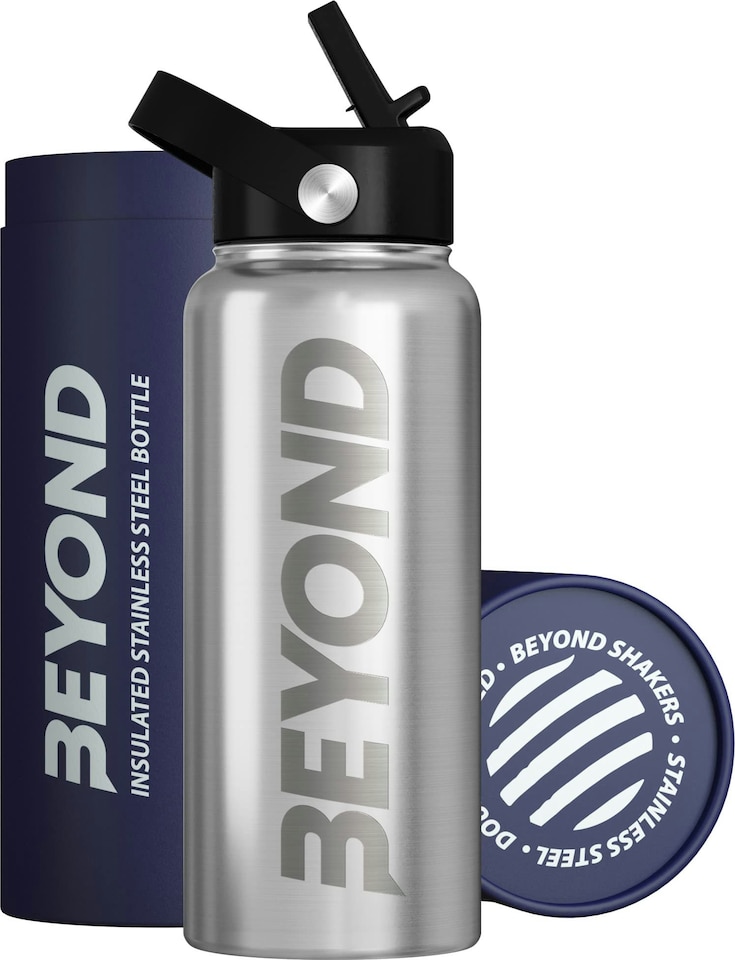 image 1 of Insulated Stainless Steel Water Bottle - Brushed Steel | Silver | 1L