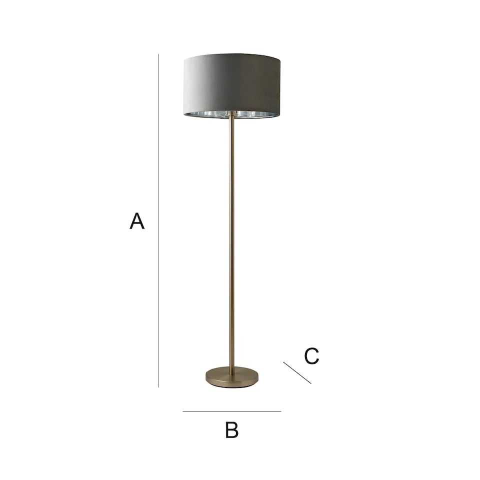 image 1 of ValueLights Charlie Brushed Chrome Floor Lamp Grey Velvet Chrome Shade
