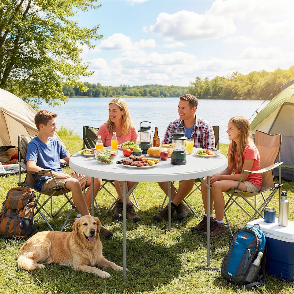 image 1 of Outsunny 4ft Picnic Table Folding Heavy Duty, White | Grey | White, Light Grey | 120 x 120 x 74 cm