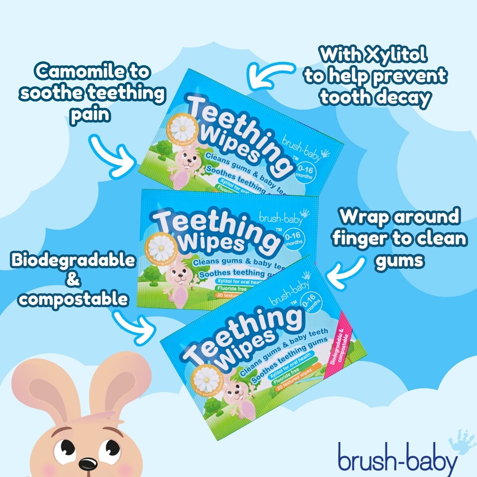 image 1 of Brush Baby Biodegradable Baby Teething Wipes | Teething Remedies For Babies