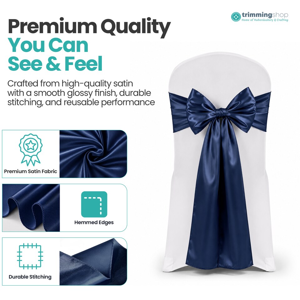 image 1 of 7"x108" Satin Chair Sash, Chair Sashes Hammed Edges Bow Tie - 25pcs
