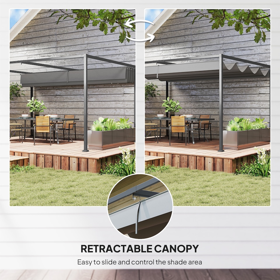 image 1 of Outsunny 4 x 3(m) Metal Outdoor Pergola with Retractable Roof, Outdoor Gazebo with Drainage Holes for Garden, Patio, Lawn, Grey