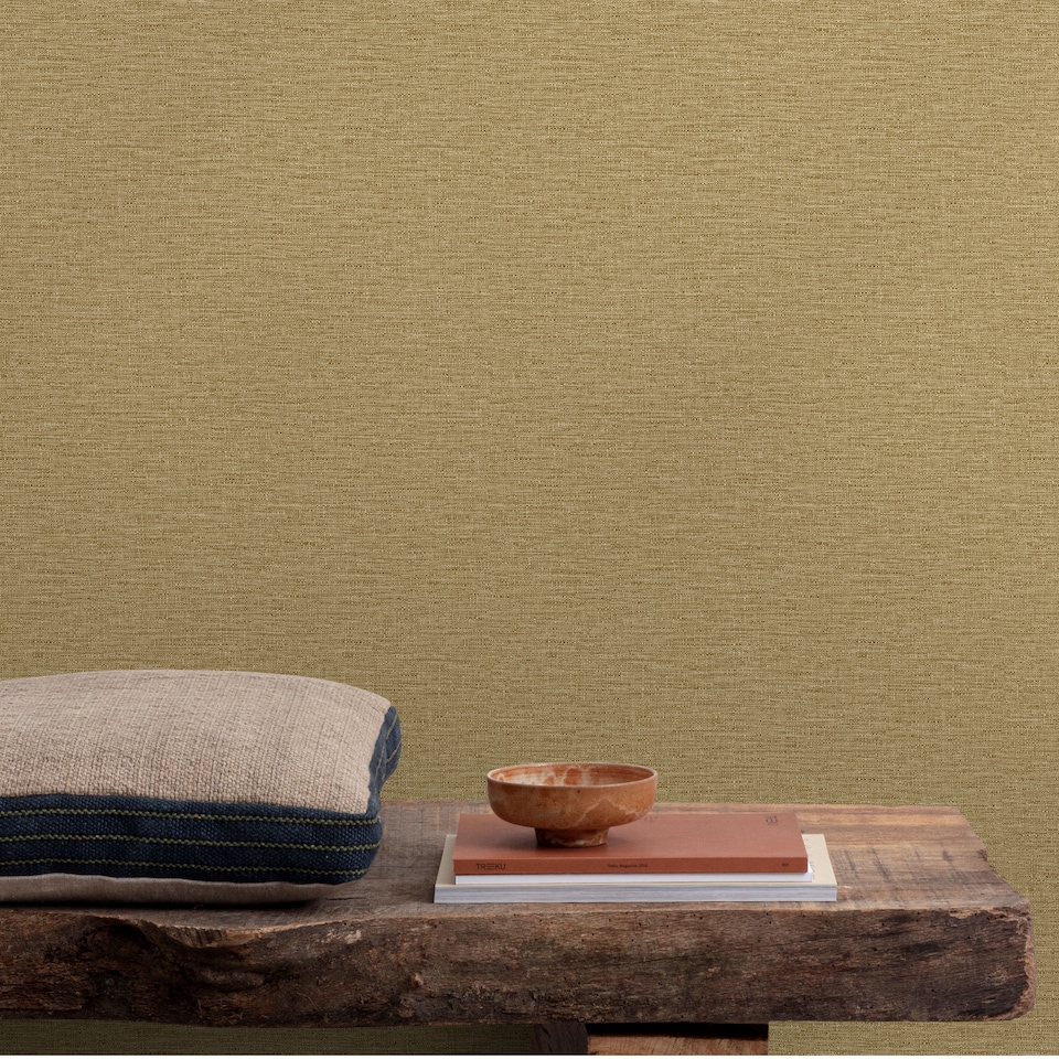 image 1 of Grandeco Telma Slubbed Fabric Hessian Textured Luxury Wallpaper, Golden Straw | Yellow | Straw | 5.32m2
